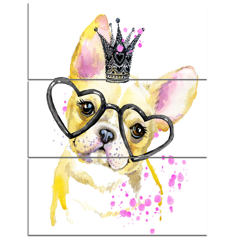 DesignArt 'Funny Dog with Large Glasses' 3 Piece Wall Art on Wrapped